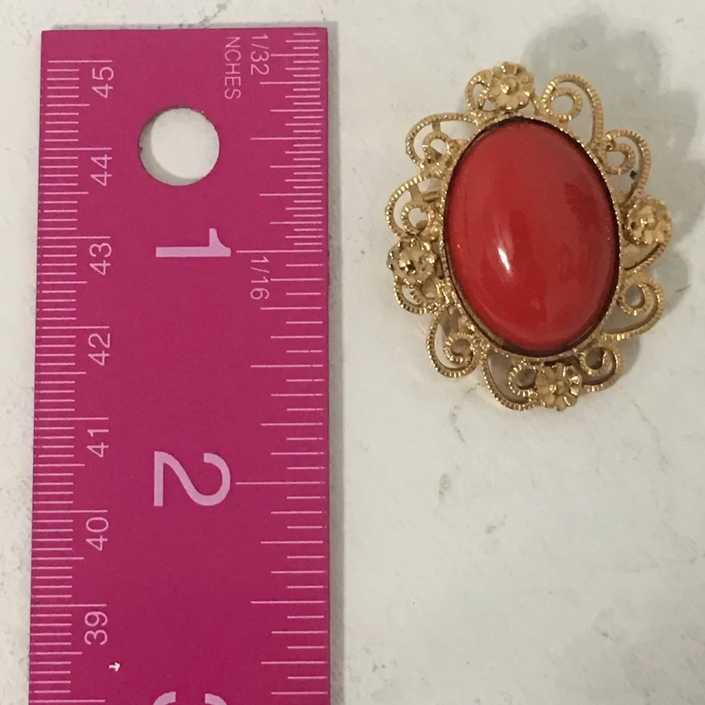Victorian Revival Red Lucite Cab Brooch